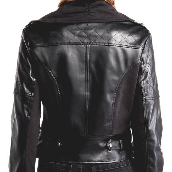 Ookie & Lala Faux Leather Mix Quilt Drape Jacket - Black - M - Picture 4 of 5